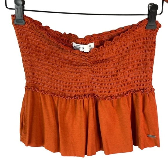 HOLLISTER Rusty Burnt Orange Strapless Tube Top Cropped Smock Peplum Size M - Picture 2 of 10